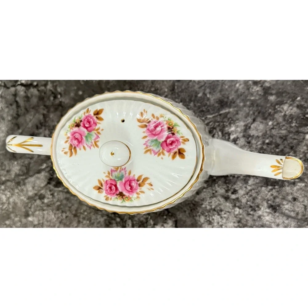 Vintage Ellgreave Woods &‎ Sons Teapot Genuine Ironstone Gold Trim Floral W/Lid